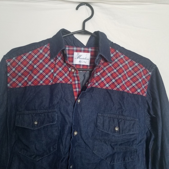 Montaliani Mens Long Sleeve Button Up Blue with Red Plaid Detail Size (15 3/4)40 - Picture 5 of 15